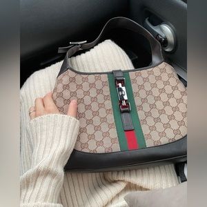 ✨ GUCCI Jackie • Vintage Cloth & Leather Logo Bag